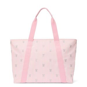 VICTORIA'S SECRET Shine Tote Bag; Pink Striped Tote Bag: White and Pink Stripes